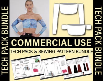 COMMERCIAL USE: Off Shoulder Crop Top Tech Pack & Sewing Pattern | Start your own business!
