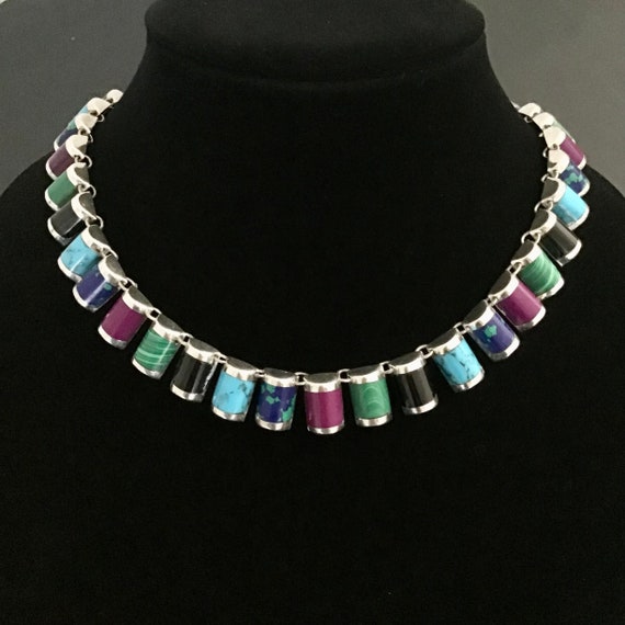 Mexico Sterling Silver Bold Statement Necklace 17… - image 1