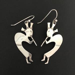Southwest Sterling Silver Earrings, Sterling Silver Flute Player Earrings, Vintage Handmade Kokopelli Earrings, Flute Player Earrings