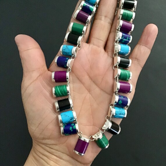 Mexico Sterling Silver Bold Statement Necklace 17… - image 9