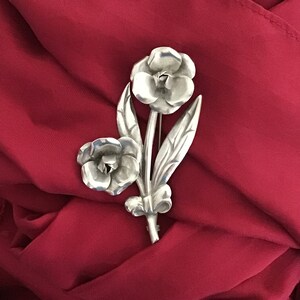 Vintage Sterling Silver Flower Brooch Mid Century, Handcrafted Sterling Flower Brooch, Handmade Floral Brooch, 1950s Jewelry, Gift Jewelry
