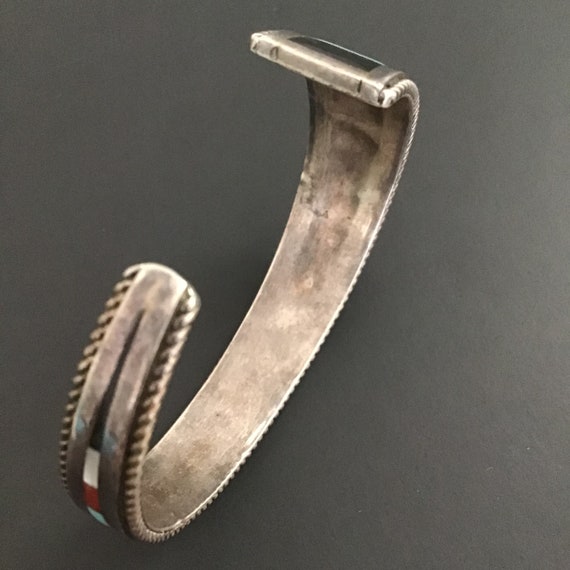 Sterling Silver Zuni Inlay Cuff Bracelet, 6 Inch … - image 5