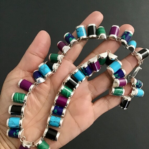 Mexico Sterling Silver Bold Statement Necklace 17… - image 8