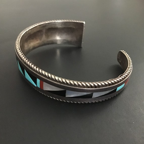 Sterling Silver Zuni Inlay Cuff Bracelet, 6 Inch … - image 3