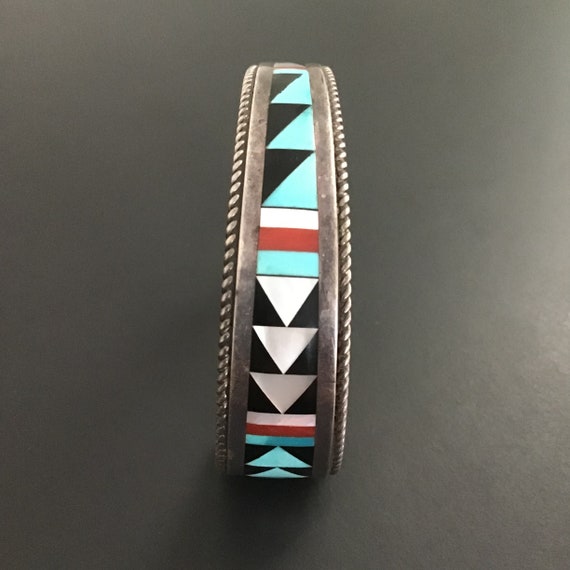 Sterling Silver Zuni Inlay Cuff Bracelet, 6 Inch … - image 7