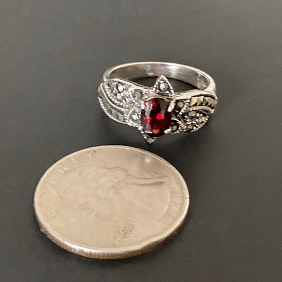 Sterling Silver Marcasite Garnet Ring Size 8.5, S… - image 4