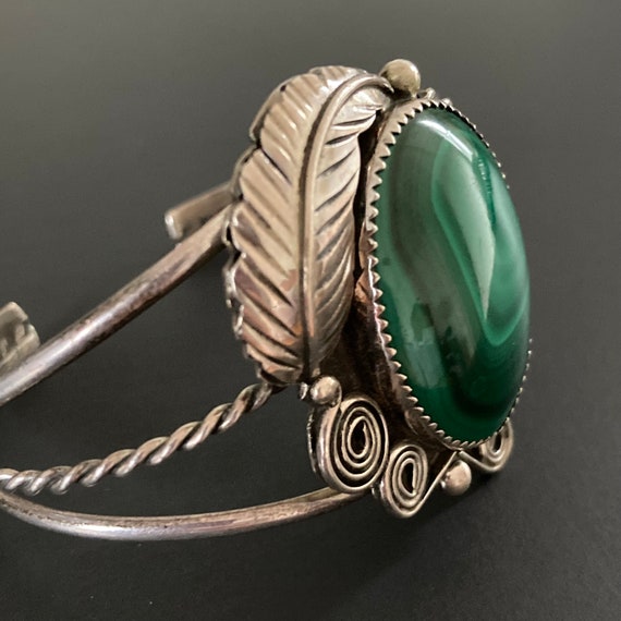 Vintage Navajo Sterling Malachite Cuff Bracelet 6… - image 3