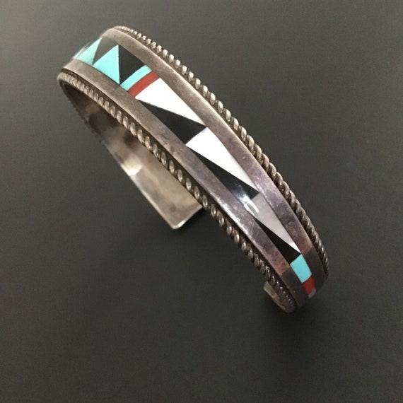 Sterling Silver Zuni Inlay Cuff Bracelet, 6 Inch … - image 8