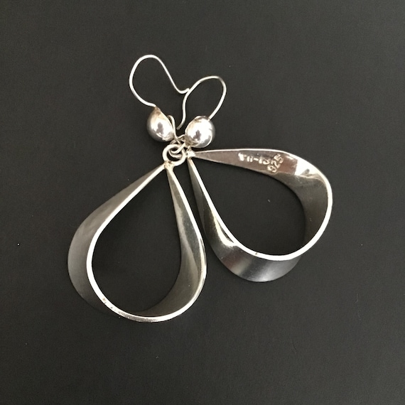 Taxco Sterling Silver Hoop Earrings, Modernist Sil