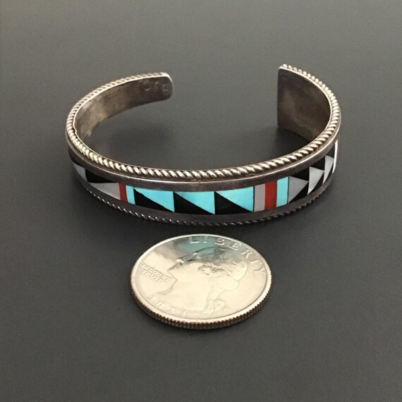 Sterling Silver Zuni Inlay Cuff Bracelet, 6 Inch … - image 4