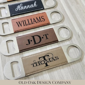 Custom Leather Handle Bottle Opener, Personalized Bar Key, Bartender Gift
