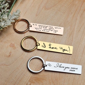 Personalized Metal Keychain | Custom Handwriting Engraving | Mother's Day Gift | Rose Gold, Gold, Silver | Hypoallergenic-Tarnish Resistant
