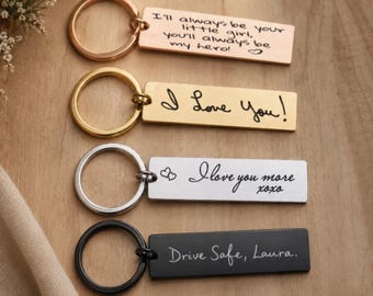 Fathers Day Gift for Dad, Personalized Handwriting Keychain, Custom Engraved Signature Key chain, Gift for Him
