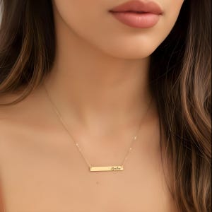 Collar con barra personalizada • Nombre grabado, colgante personalizado, baño de oro, plata