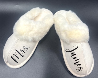 Personalized Fluffy Slippers, Customized slippers with name,Bride Bachelorette Party Slippers, Custom Text Slippers Gift, Bridal Shower Gift