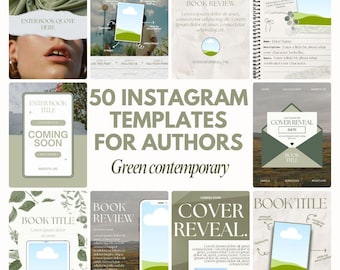 Author Instagram Templates: Green Romance & Non-Fiction Book Marketing (Canva, Digital Download)