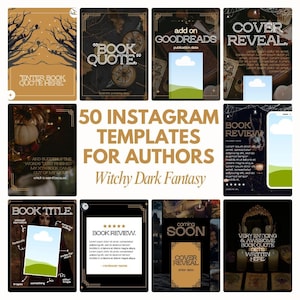 Witchy Dark Fantasy Author Instagram Templates - 50 Canva Posts (Digital Download) - Orange, Brown, Black