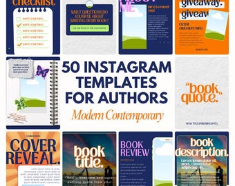 Contemporary Romance Author Instagram Templates - 50 Canva Posts (Digital Download) - Orange, Purple, Pink