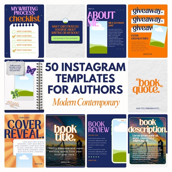 Contemporary Romance Author Instagram Templates - 50 Canva Posts (Digital Download) - Orange, Purple, Pink