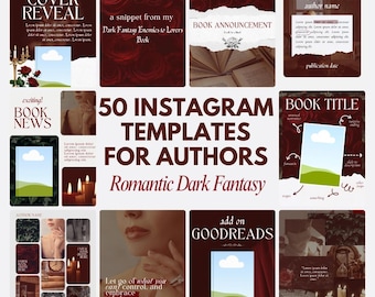 Romantische Dark Fantasy Author Instagram-sjablonen - 50 canvaposts (digitale download) - rood, bruin, wit