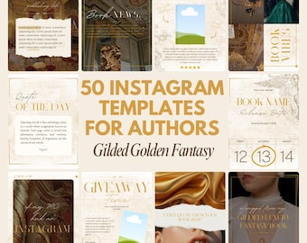 Gilded Golden Fantasy Author Instagram Templates - 50 Canva Posts (Digital Download) - Gold, Brown, White