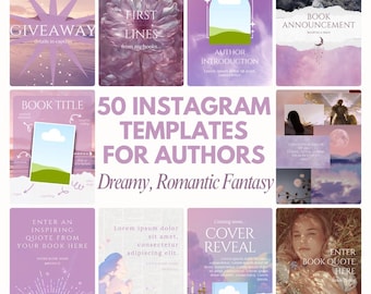 Romantic Fantasy, Romantasy Author Instagram-sjablonen - 50 canva-berichten (digitale download) - roze, paars, wit