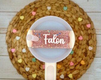 Valentine’s Day Cup Topper | Valentine’s Day Gift | Glitter Cup Name Tag