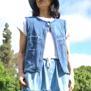Upcycled Women Vest With Two Pockets And Buttons Closure
