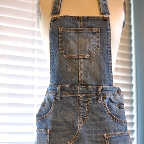 Utility Upcycled Large Denim Apron with Multiple Pockets and Adjustable Strap Unisex One Size