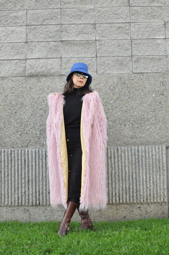 Pink Shaggy Faux Fur Winter Coat Super Warm