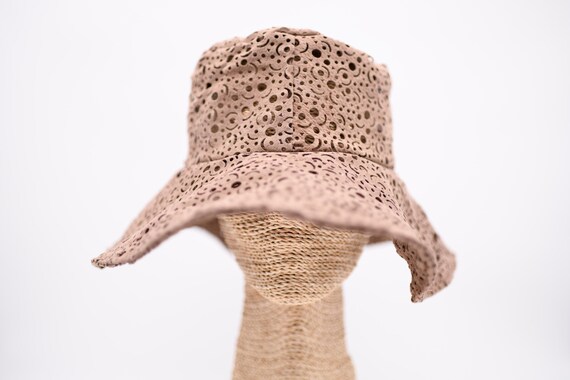 Upcycled Leather Wide Brim Sun Hat: Laser Cut Design, One  display picture 2