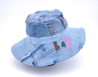 Upcycled Denim Bucket Hat: Women display picture 1