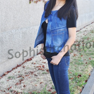 Personalized Blue Denim Vest Upcycled Size Small Unique piece With TWO POCKETS