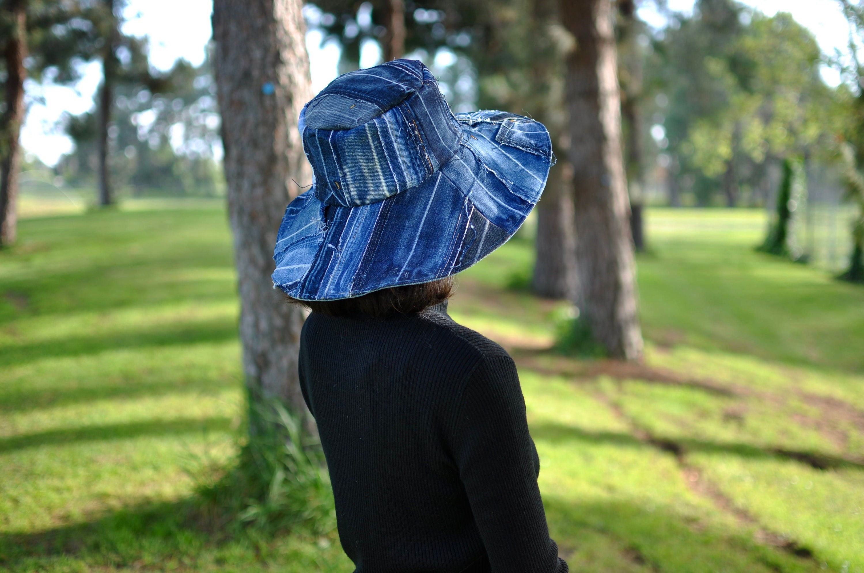 Upcycled Denim and Floral Patchwork Boho Sun Hat One Size Sandy Days Bucket Hat - Folk Flower Patchwork – Natural Life main image 4