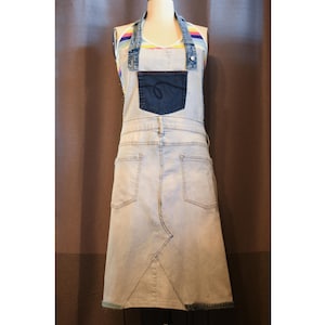 Upcycled Light Blue Denim Apron With Two Original Patch Pockets From Jeans One Size Women P S M L XL Men XXS S M