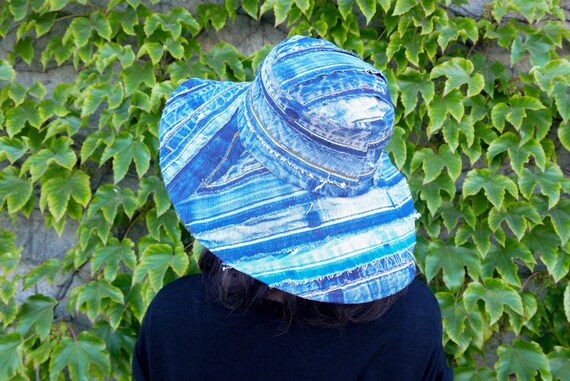 Reworked Wide Brim Hat Upcycled Patchwork Denim Hat – Wide Brim Western Style Hat  main image 4