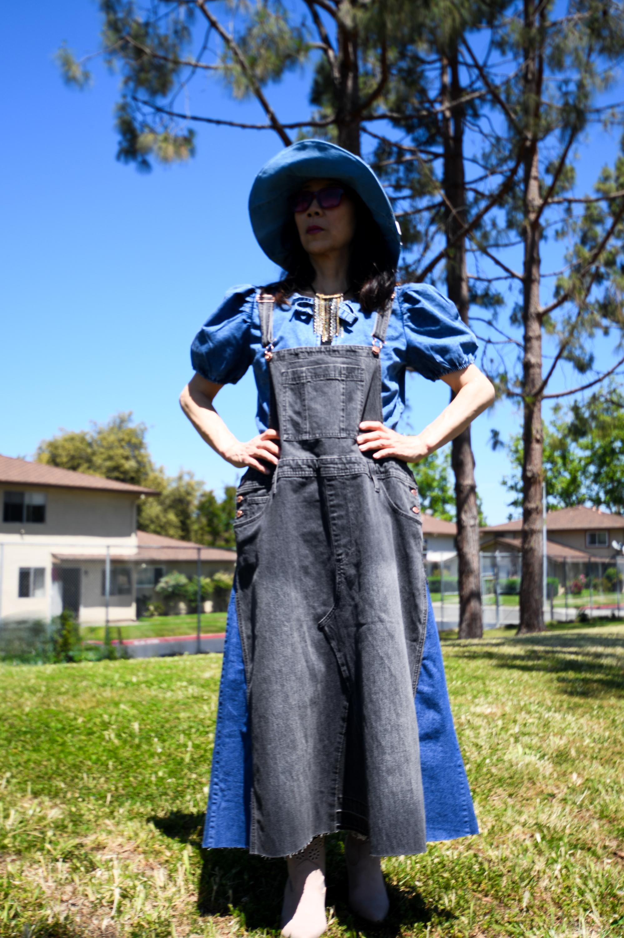 Upcycled Denim Overall Dress with Adjustable Straps and 6 Pockets One Size Size 1X Upcycled Denim Overall Dress with Adjustable Straps and 6 Pockets One Size Size 1X