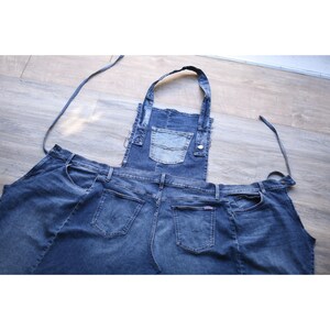 Unisex Utility Upcycled Navy Denim Apron With Pockets Only ONE One Size Women xl xxl Men L xl xxl