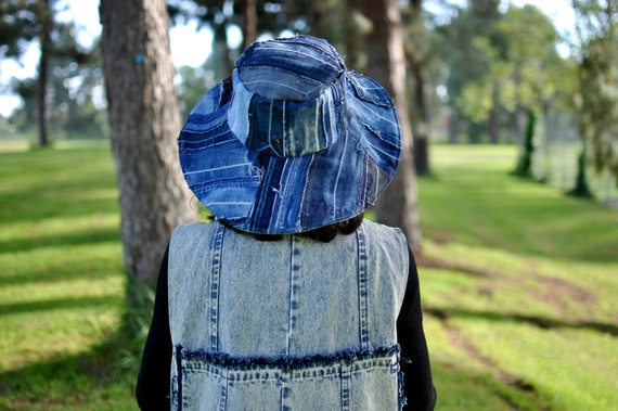 Handmade Upcycled Denim Patchwork Sun Hat - Wide Brim, 23  display picture 3
