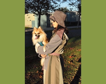 Upcycled Women's Long Cotton Coat: Refashioned Patch Pockets, Size XL