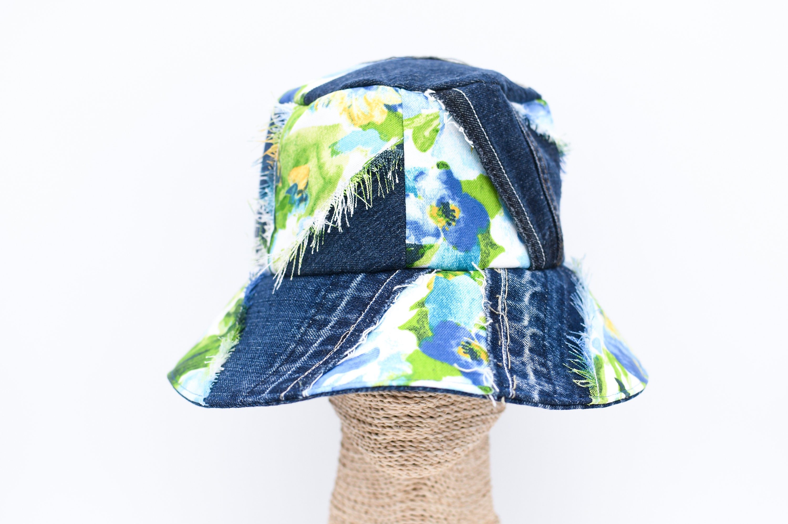Upcycled Distressed Washed Green Denim Patchwork Bucket Hat OS Upcycled Patchwork Denim Bucket Hat: 4-way-wear, Handmade - Etsy main image 4