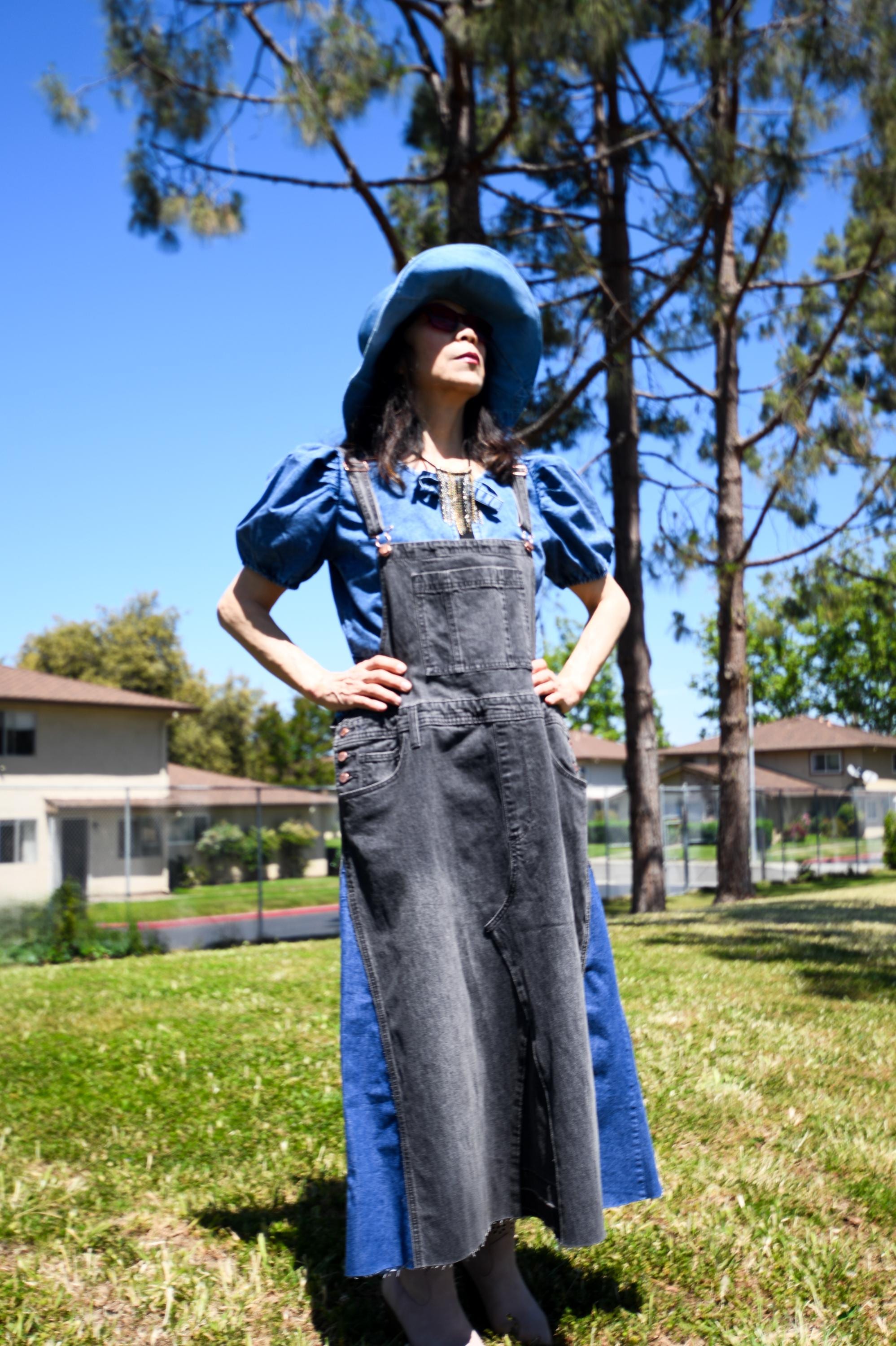 Upcycled Denim Overall Dress with Adjustable Straps and 6 Pockets One Size Size 1X Upcycled Denim Overall Dress with Adjustable Straps and 6 Pockets One Size Size 1X