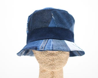 Handmade Upcycled Denim Patchwork Bucket Hat - 4-Way-Wear