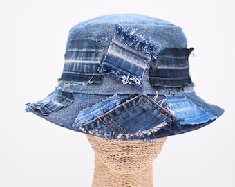 Vintage 80s RARE Collectif Designer Denim Bucket Hat Size Large Vintage 1980s 80s Denim Bucket Hat Blue Cotton 11” Kapital  main image 4