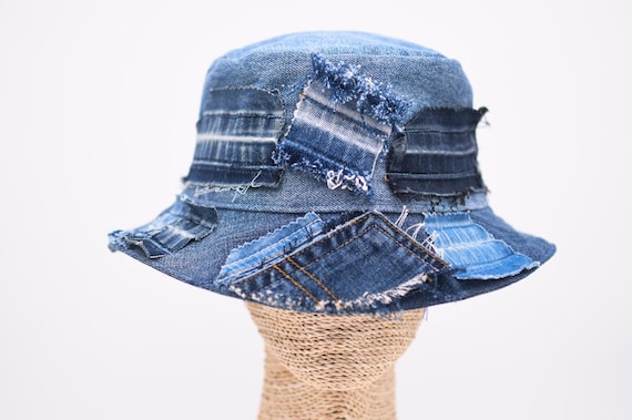 Upcycled Patchwork Denim Bucket Hat: 4-way-wear, Handmade - Etsy display picture 3