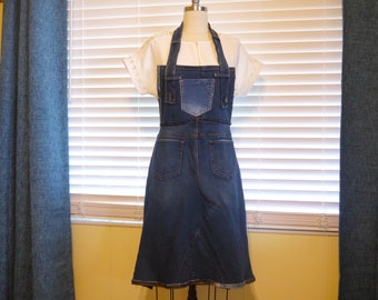 Handmade Upcycled Denim Apron: Utility Style with Three Pockets