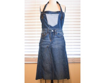 Unisex Handmade Utility Upcycled Denim Apron With Pockets Women S M L XLP