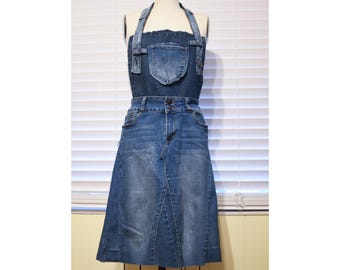 Handmade Upcycled Denim Utility Apron with Pockets