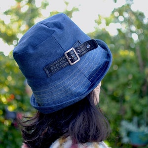 4-Way-Wear Upcycled Denim Bucket Hat With Buckle Detail One Size Fits All