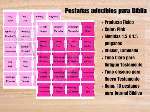 Spanish Laminated Bible Tabs – Pink, Pestañas Para Biblia, Thinkor Brand